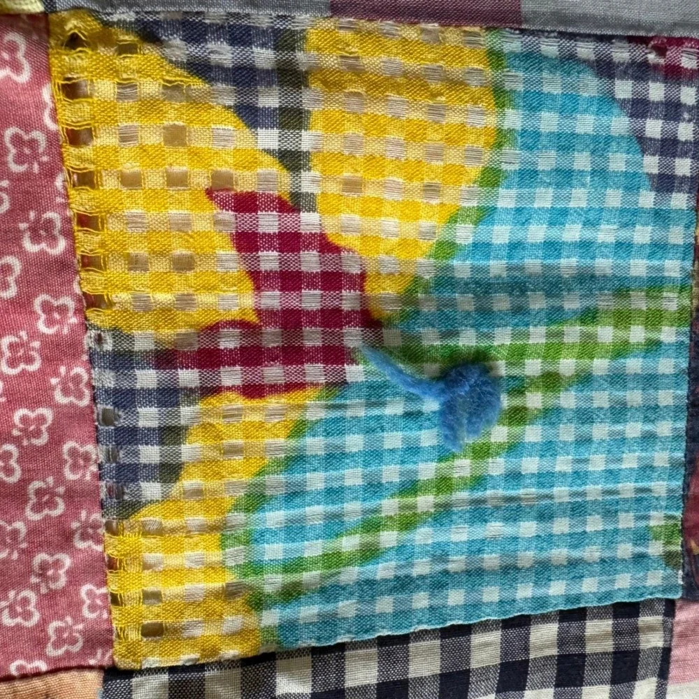 Handmade Vintage tied one-patch Quilt Throw Multicolor Blanket 83x72